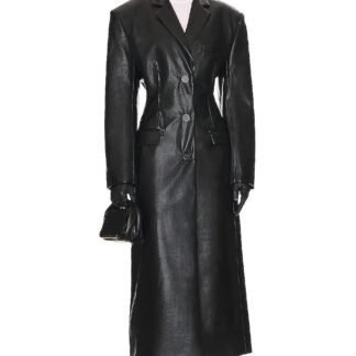 Waterbased Faux Leather Long Coat