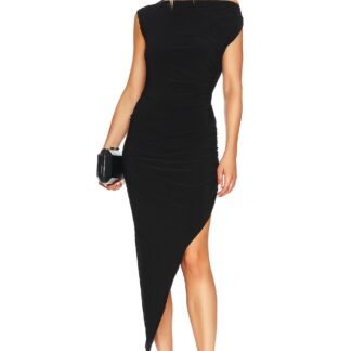 Drop Shoulder Side Drape Gown